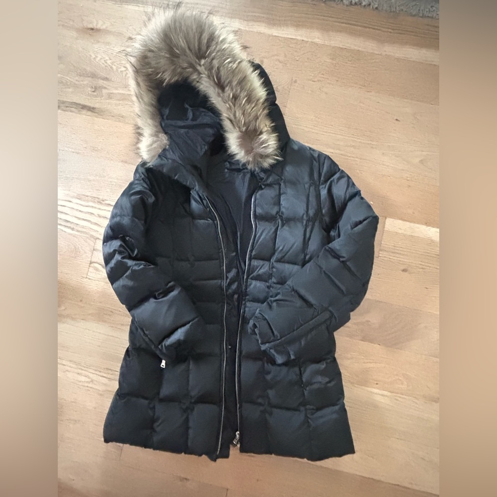 Andrew Marc Women's Black Puffer Coat with Faux Fur Hood